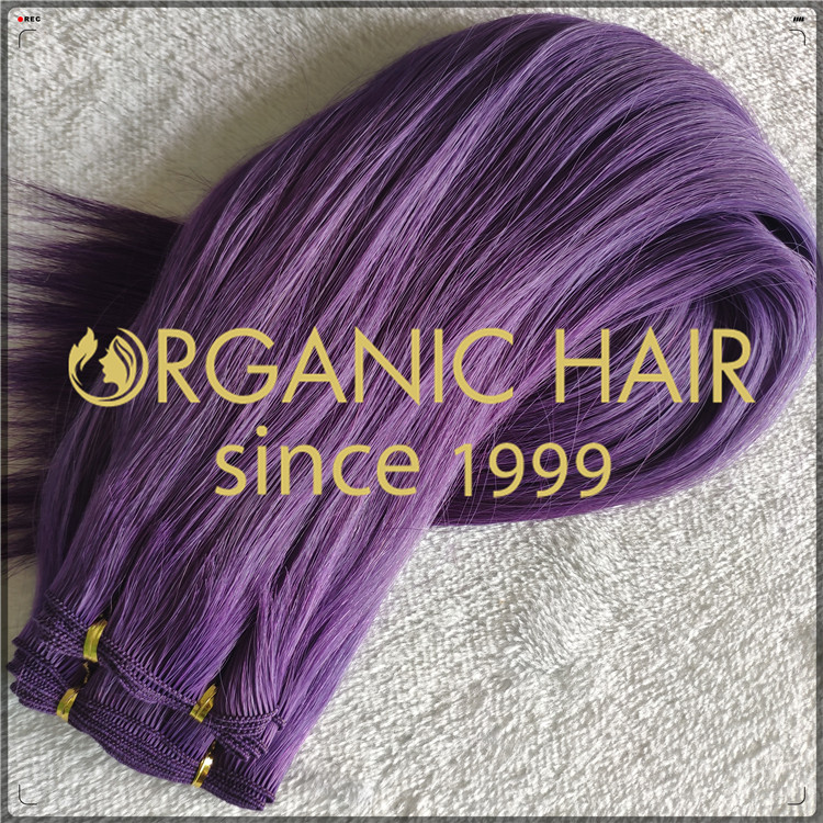 Purple color hand tied weft top quality hair extensions CNY015